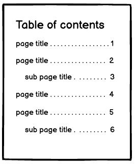 Table of content sample wireframe